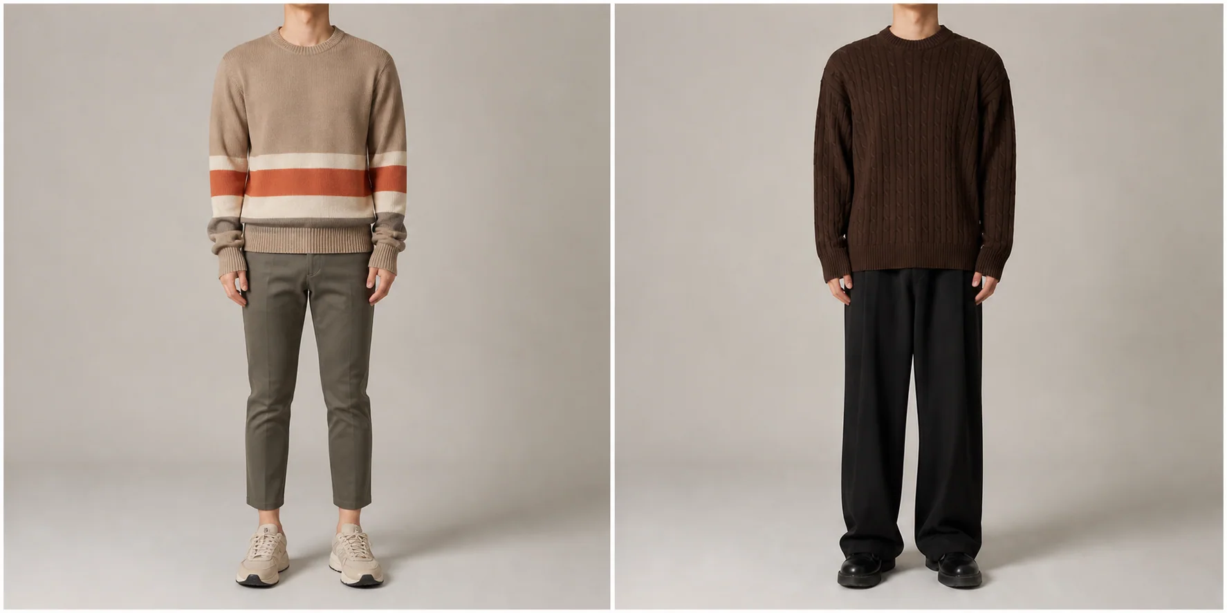 Hanbyul styling comparison showing two knitwear directions