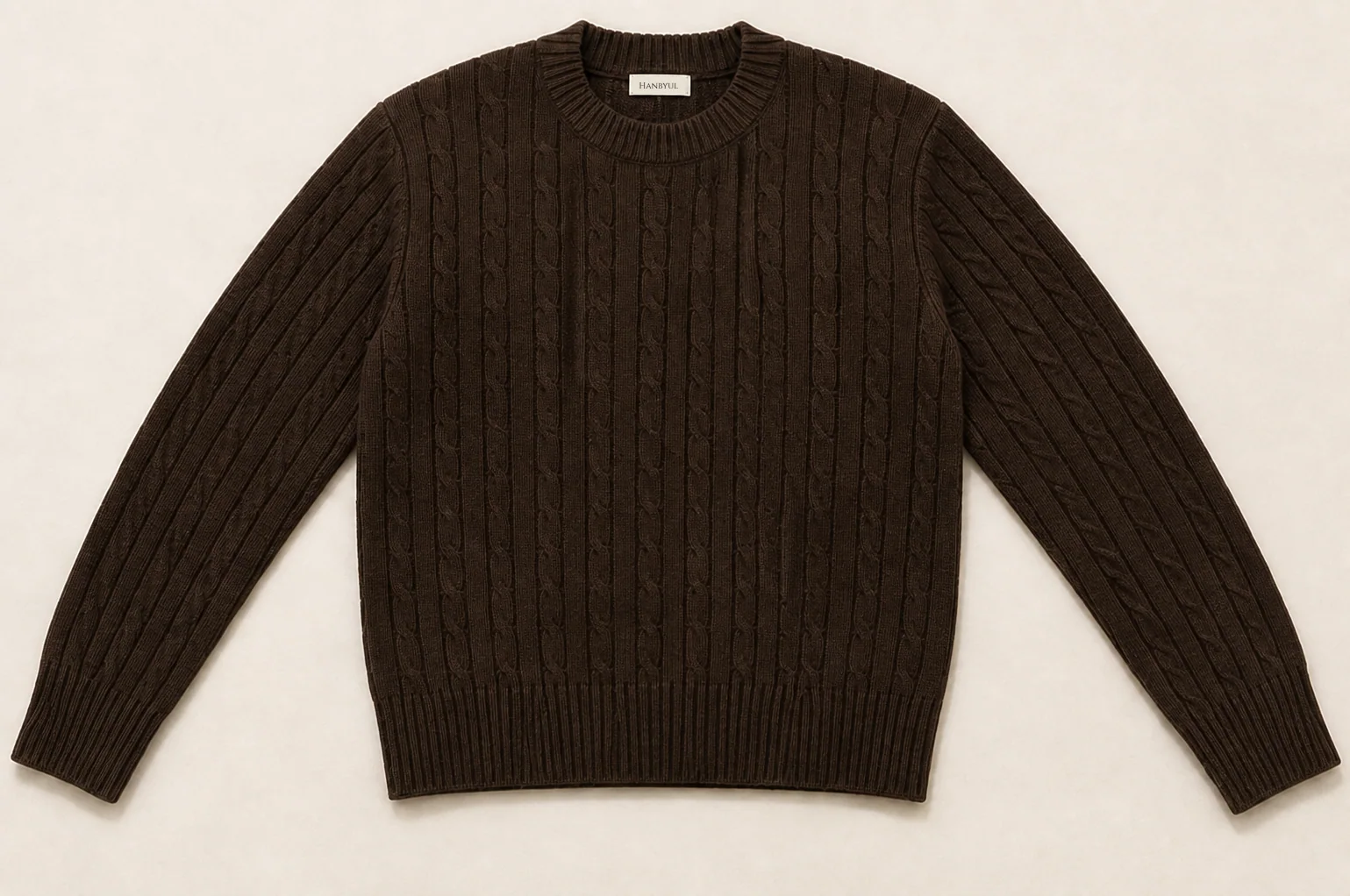 Hanbyul brown cable-knit sweater product flat lay