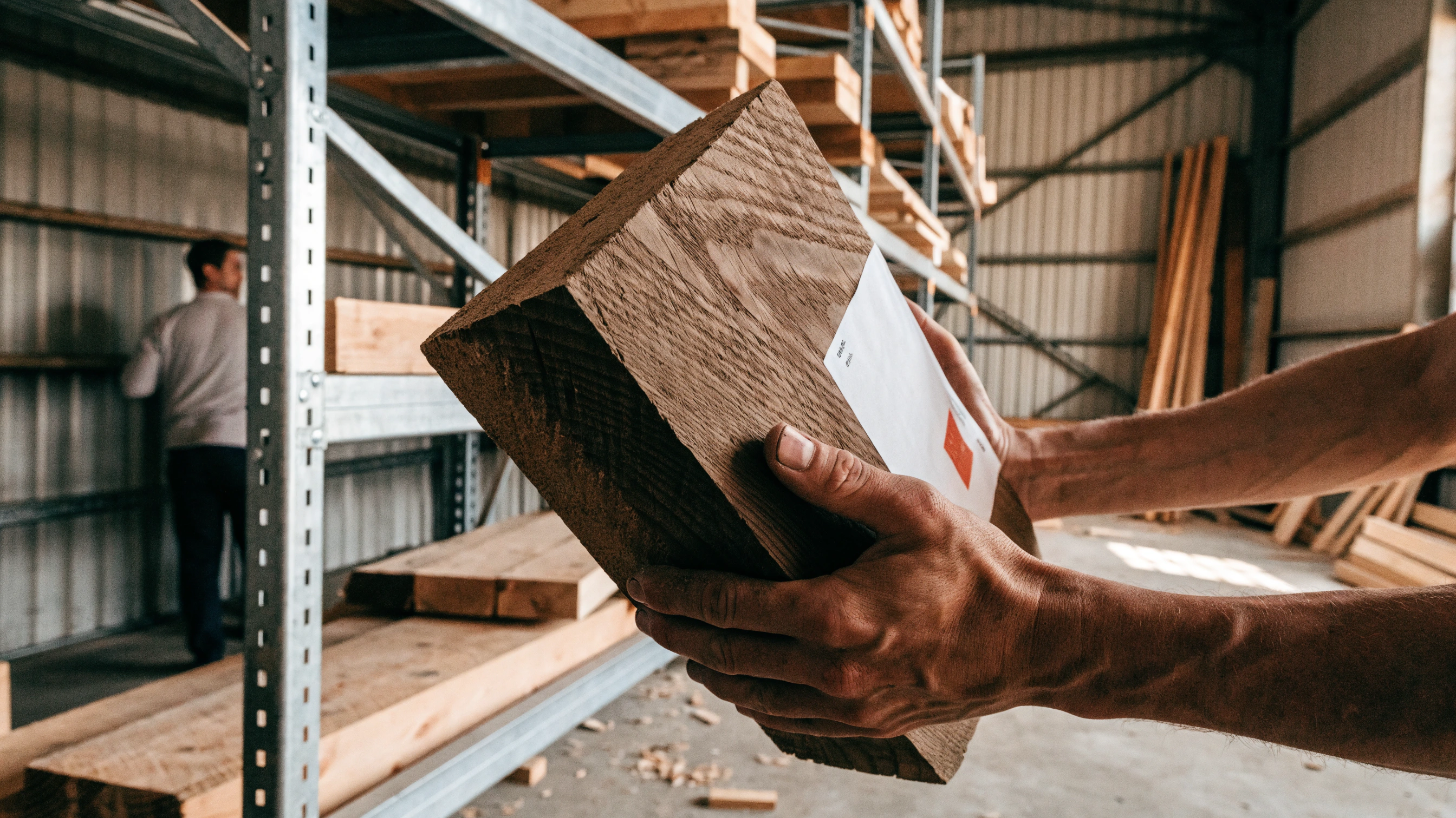 Recovered timber components are inspected and relabelled for their next assembly.